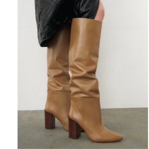 Zara Heeled Knee High Boots - 100% Real Leather